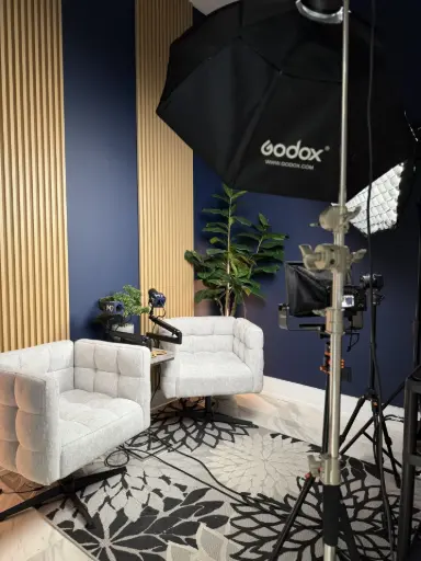 Cozy Executive Podcast Corner (2 Mic Setup)